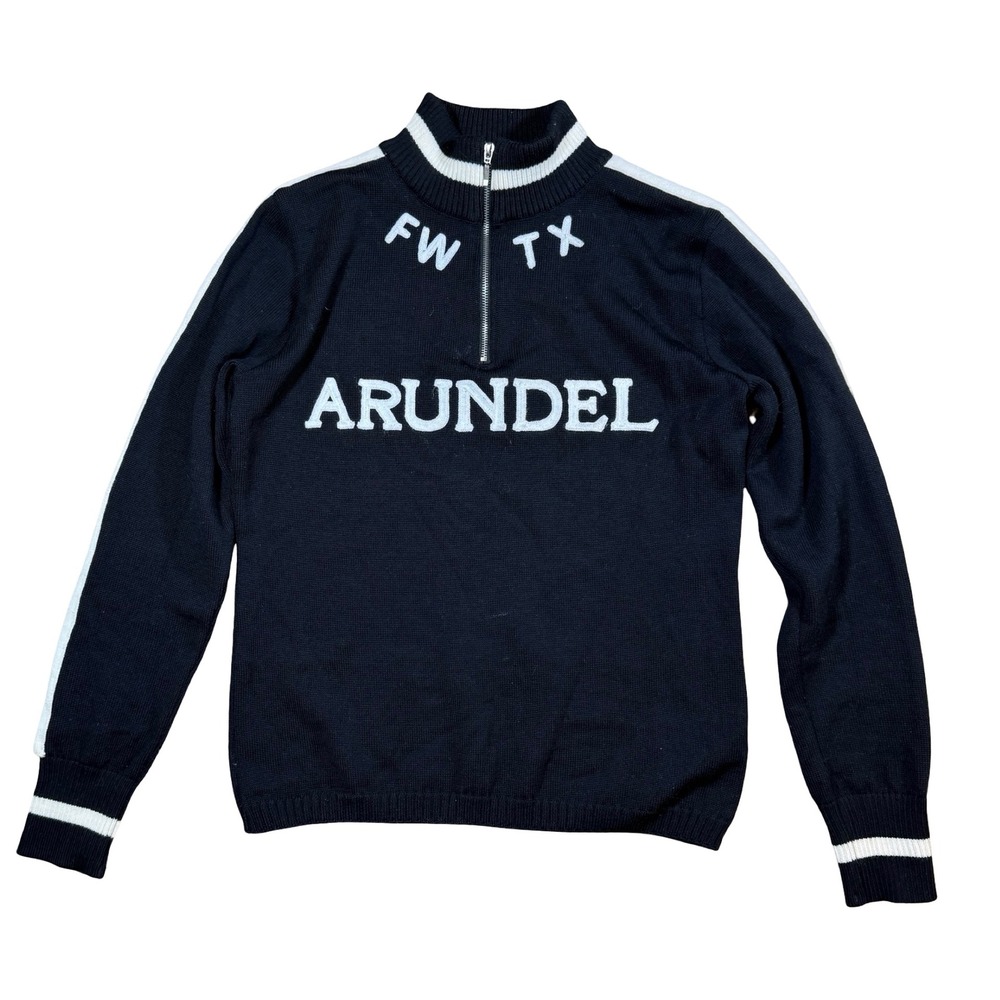 Woolistic Arundel Quarter Zip Sweater Merino Wool Racing Stripe Small Black